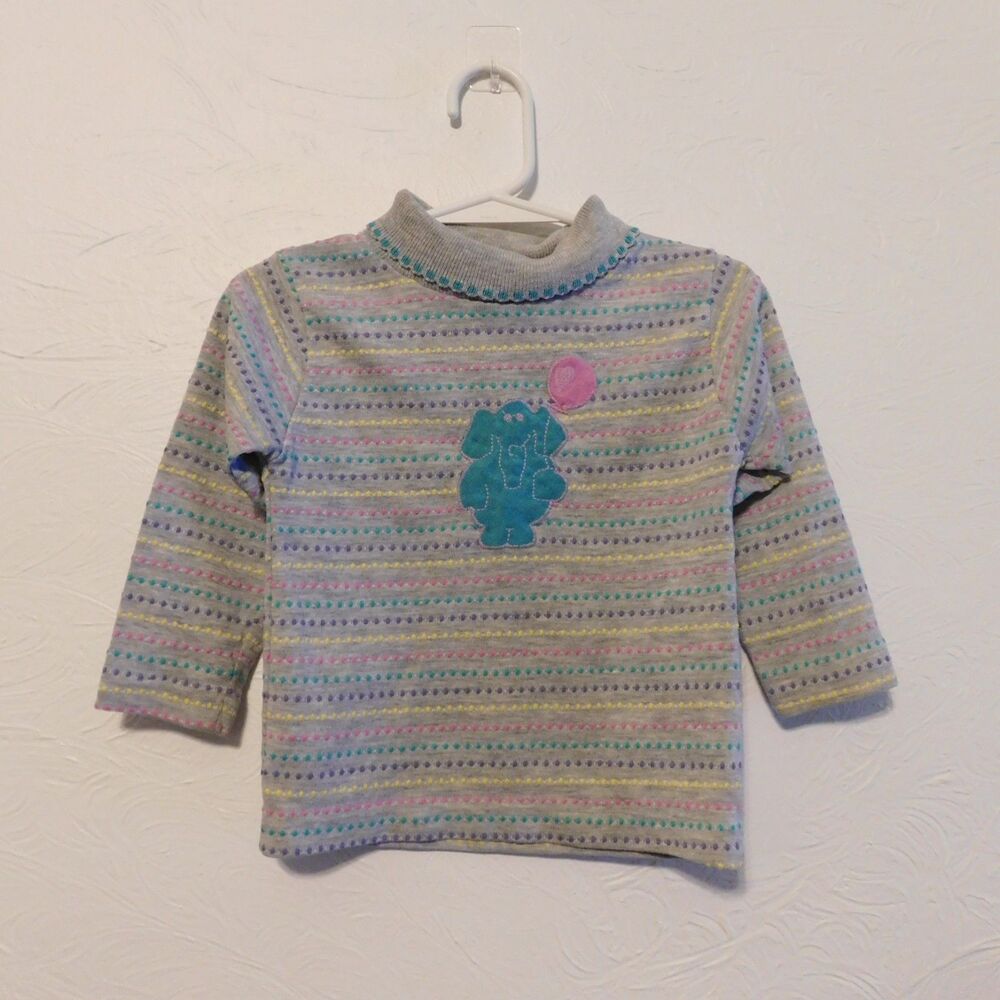 Vintage Healthtex toddler girls long sleeve turtleneck shirt stripes elephant